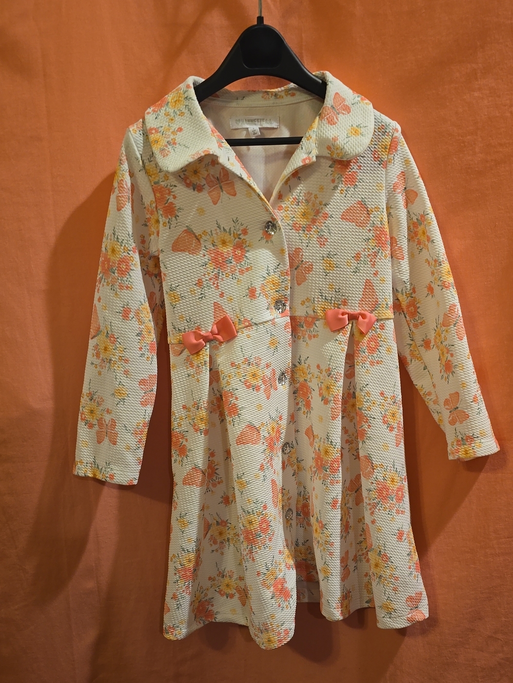 Nannette Cream Floral Textured Dress with Coral Accents